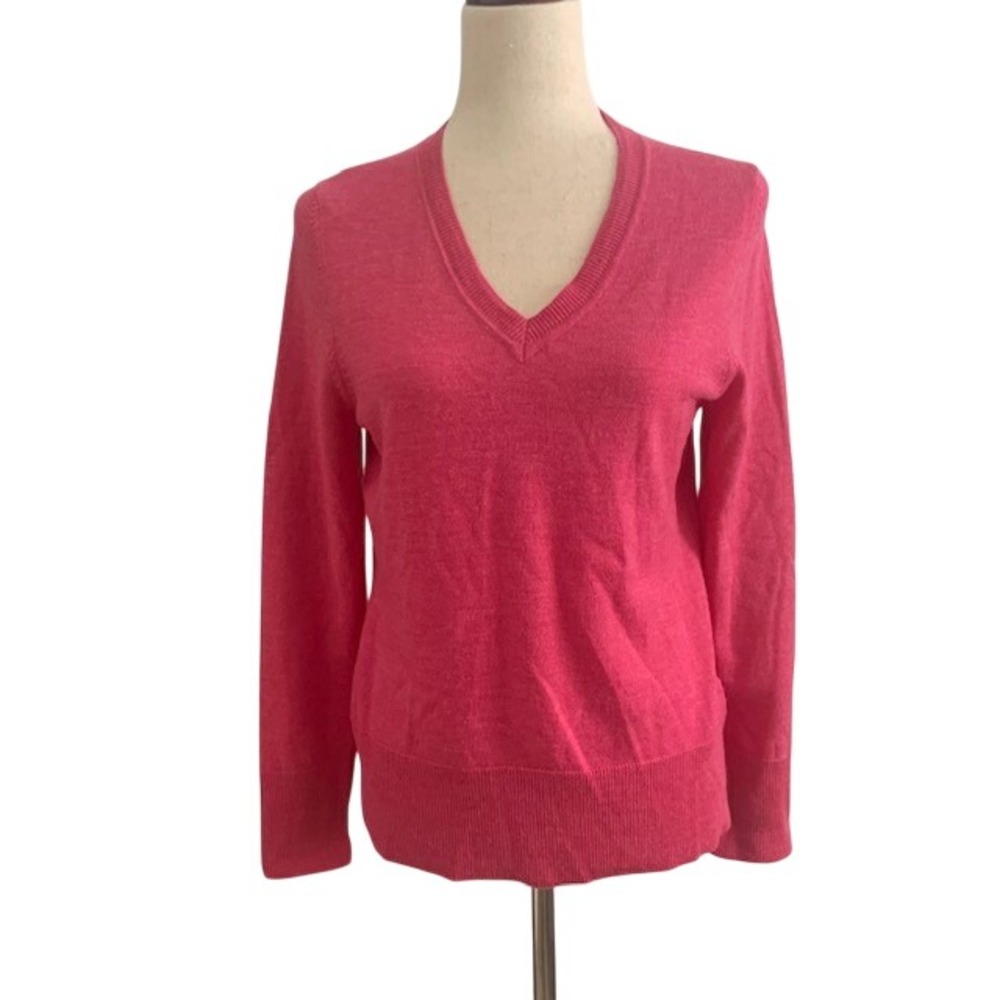 Victor 100% Wool V-Neck Sweater M Pink Quiet Luxury Soft Girl Minimalist Preppy